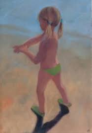 ''Little Girl at the Beach'' Contemporary Painting of a Little Girl on the  Beach