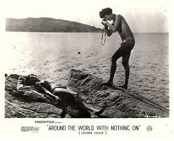 Around the World with Nothing On 1961 nudist lobby card girls on beach